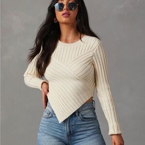 Le Lis Cream Textured Knit Top